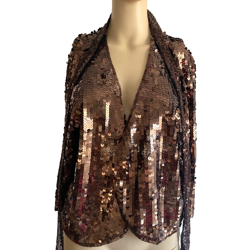 Vtg Adrianna Papell Women's M/ L Sequin Bolero Shrug Sparkly Cardigan Silk Blend